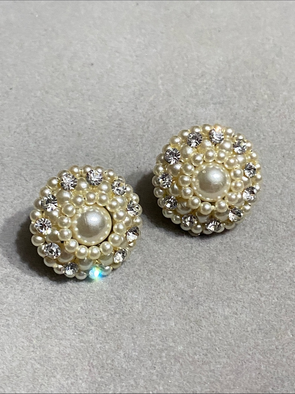 Pearl Cluster Crystal Button Earrings - Pearl White
